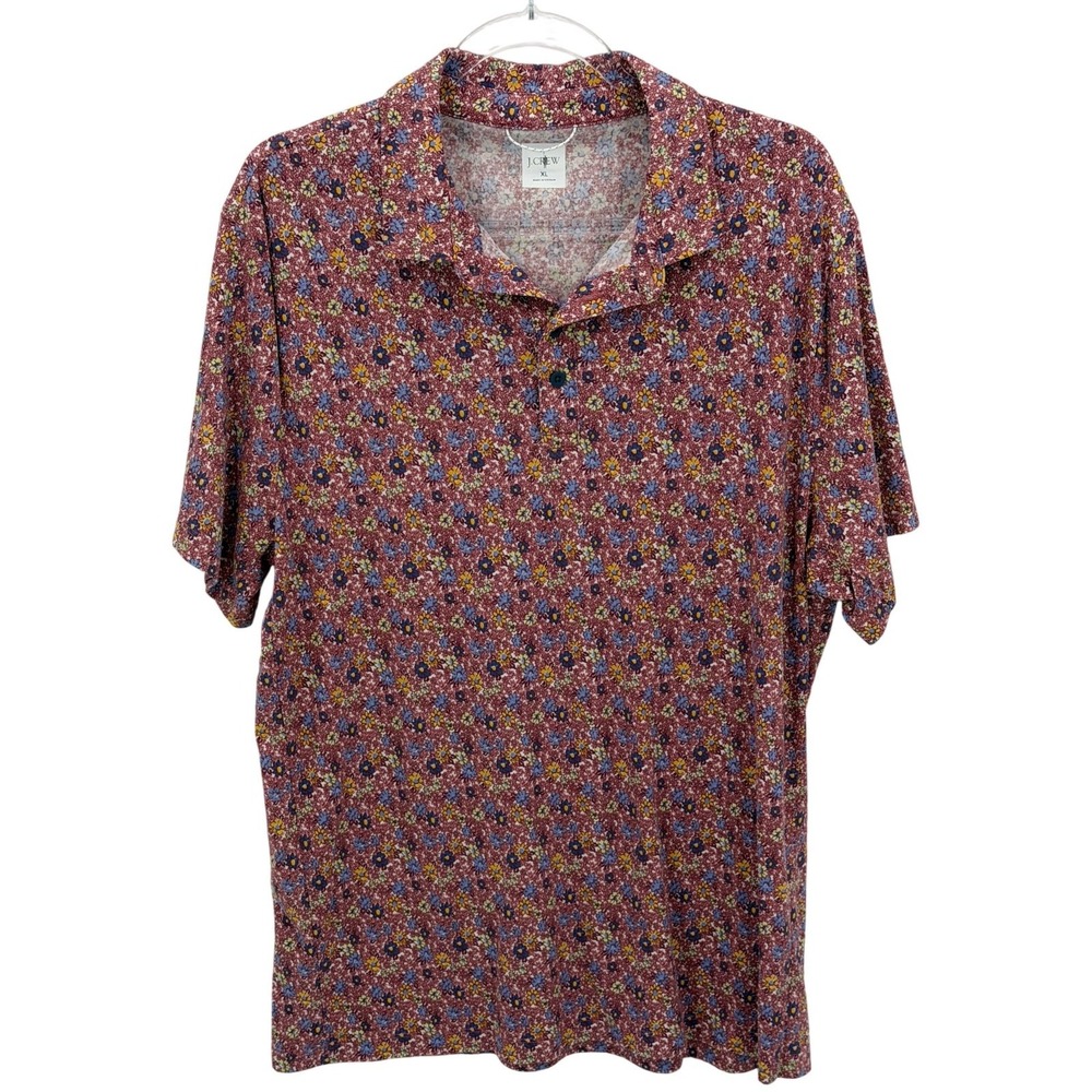 J Crew Polo Shirt Mens XL Red Floral Preppy Performance Coolmax Summer Golf
